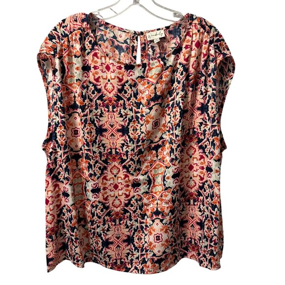 Wonderly Womens blouse Sz 1X Multicolor Boho Short Sleeve Blouse - Picture 2 of 12